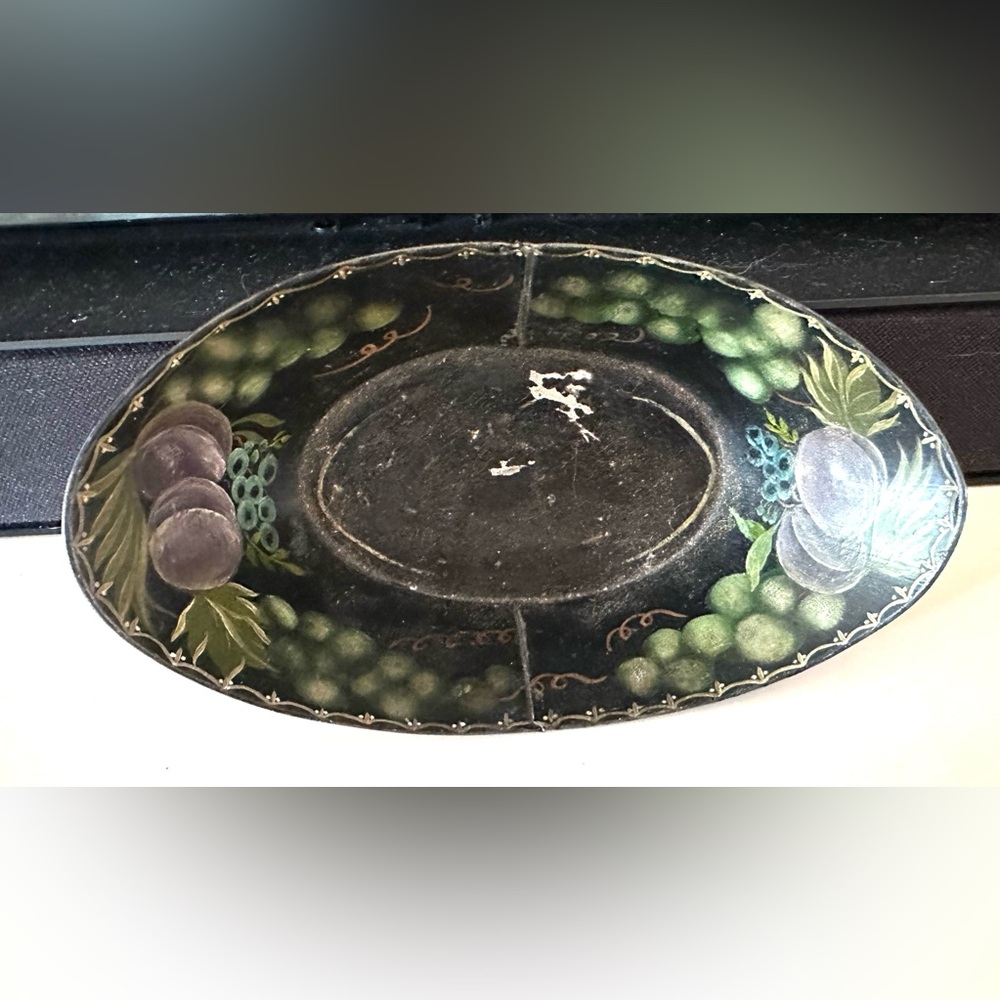 Antique Hand Painted 1800's Small Metal Toleware Tray Trinket Dish E. Klein OOAK